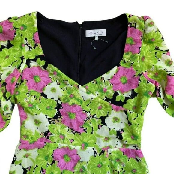 WAYF SURPLICE NECK GREEN MULTI-COLOR FLORAL PRINT MIDI DRESS SIZE XS - Picture 5 of 7